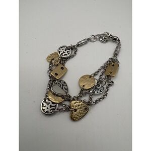 BRIGHTON Deco Gold Silver Tone Triple-Strand Bracelet 7.5"